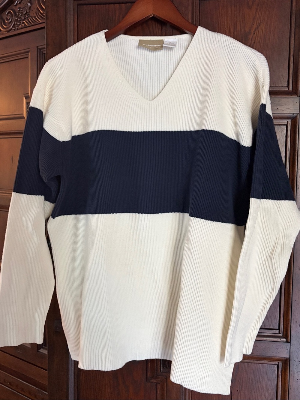 Vintage Liz Claiborne Lizwear Colorblock Ribbed Cotton V-Neck Sweater